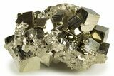 Gleaming Striated Cubic Pyrite Cluster with Quartz - Peru #337377-1